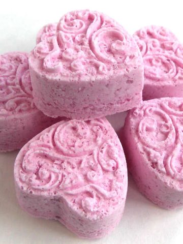 pink, heart shaped bath fizzies