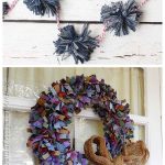 A banner with denim pom moms, a scrap denim wreath