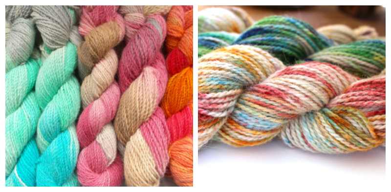 2 images of skeins of dyed yarn