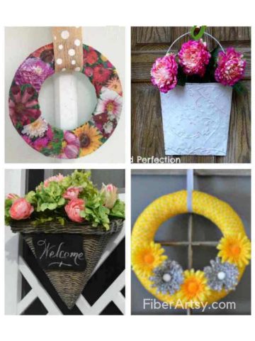 collage of four images of colorful spring wreaths