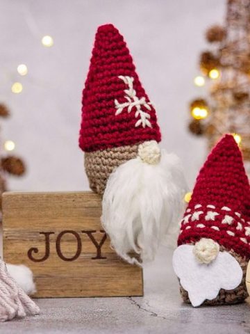 Crochet Gnome Santa Gift Ornament