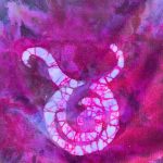 pink and purple fabric with a taurus symbol in white