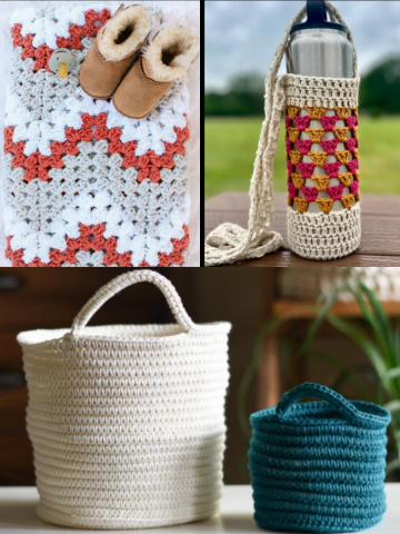 COLLAGE OF CROCHETED ITEMS