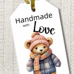 a hanging gift tag with a teddy bear and test Handmade with Love